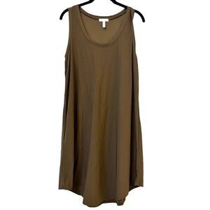 Leith Racerback Sleeveless Scoop Neck Jersey Knit Tank Mini Dress Brown Large